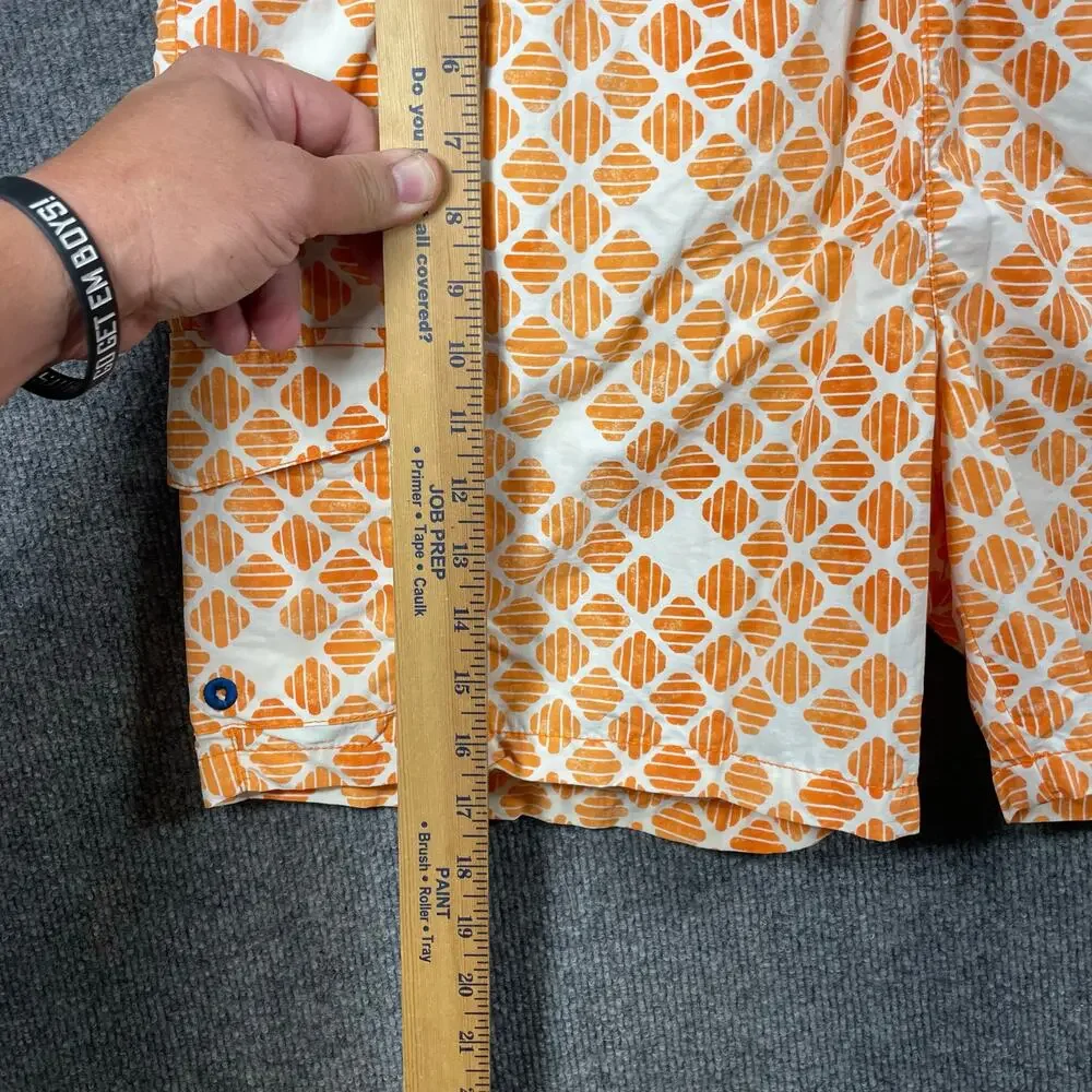 Tommy Bahama Relax Swim Shorts Men's XL Orange Geometric Allover Lined Beach